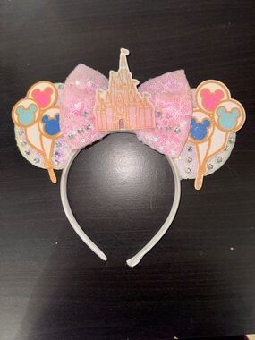Disney Pink Sequin Castle Mickey Balloon Ear Headband